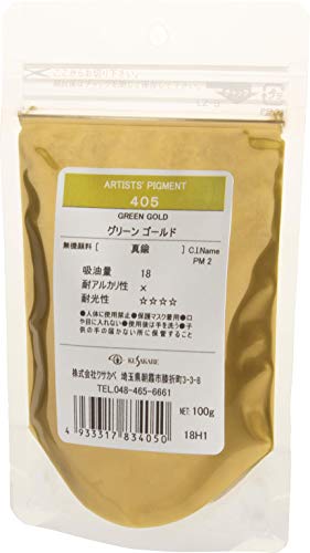 グリーンゴールドグリーンゴールド/100g/383405・Size:100gStyle:グリーンゴールド・パッケージ個数:1・容量：100g・サイズ：5×9×15cm・重さ：100g・色：グリーンゴールド・原産国：日本ピグメント（顔料）は絵具をつくる上で最も基本的な材料です。 定番色から偏光色、蛍光色、蓄光色、グリッターなど時代のニーズに合わせた様々な配色をご用意しております。 テンペラ画、フレスコ画はもちろん、『各種メディウム類』と併せて油絵具や水彩絵具、アクリル絵具の自製材料などとしてご利用ください。