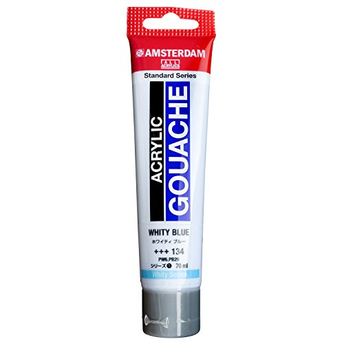 ホワイティブルー/70ml/442544・Color:ホワイティブルーSize:70ml・容量：70mlアムステルダムアクリリックガッシュは全80色、普通色67色と金銀などのメタルカラー4色、 蛍光色はフルレンジ9色そろっており、非常に鮮やかな発色で、ブラックライトにも反応します。 塗布面は筆ムラが少く、ツヤの無い平滑でマットな画面に仕上がります。 乾燥後は耐水性となり、また下地の色を隠す強い被覆力があります。 紙だけでなく、キャンバス、木材、石、皮などいろいろな素材に着色できます。 中身の色が確認できる透明チューブ入り。