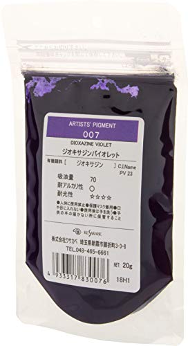 ジオキサジンバイオレットジオキサジンバイオレット/20g/383007・Size:20gStyle:ジオキサジンバイオレット・パッケージ個数:1・容量：20g・サイズ：5×9×15cm・重さ：20g・色：ジオキサジンバイオレット・原産国：日本ピグメント（顔料）は絵具をつくる上で最も基本的な材料です。 定番色から偏光色、蛍光色、蓄光色、グリッターなど時代のニーズに合わせた様々な配色をご用意しております。 テンペラ画、フレスコ画はもちろん、『各種メディウム類』と併せて油絵具や水彩絵具、アクリル絵具の自製材料などとしてご利用ください。