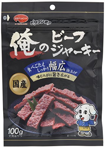 ブラック/100g×3個(まとめ買い)/-・パッケージ個数:3・本体サイズ (幅X奥行X高さ) :16×2×23cm・本体重量:0.1kg・原産国:日本商品紹介 噛むたびに旨さ広がるビーフジャーキー。食べ応えのある幅広仕上げ。 原材料・成分 肉類(牛肉、牛コラーゲン、鶏肉)、小麦粉、オリゴ糖、ソルビトール、グリセリン、香料、着色料(カラメル、食用赤色106号)、保存料(ソルビン酸カリウム)、ポリリン酸ナトリウム、グルコサミン、コンドロイチン、メタリン酸ナトリウム