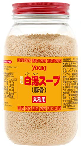 -/500グラム (x 1)/-・Size:500グラム (x 1)・パッケージ個数:1・内容量:500g・こくのあるなめらかな味わいの白湯顆粒スープの素・原材料：食塩（国内製造）、ポークパウダー、チキンパウダー、乳糖、ポークエキス、野菜ミックス／調味料（アミノ酸等）、（一部に乳成分・大豆・鶏肉・豚肉を含む）・商品サイズ(高さ×奥行×幅):180×95×95mm商品紹介 豚骨に香味野菜を加えた白濁タイプのだしの素です。塩味の炒め物にもどうぞ。 ラーメンスープ、炒め物、煮込み料理のベースとしてご使用下さい。 4人分の炒飯に大さじ1~2杯、野菜炒め大さじ1、中華スープには大さじ1杯を目安にご使用下さい。 顆粒状のため、お湯にとかさず、そのまま炒め物等にふりかけても味がなじみやすくなっています。 原材料・成分 100gあたり：エネルギー226kcal、たんぱく質：11.7g、脂質：3.9g、炭水化物：36g、食塩相当量：41.4g ご注意（免責）＞必ずお読みください 直射日光・高温多湿をさけ、冷暗所に保存してください。