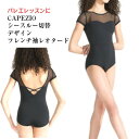 バレエレオタード 　大人 CAPEZIO シースルー切替デザインフレンチ袖レオタード】 ジュニア 大人 160　165　170バレエ用品 お稽古 ダンス おしゃれ かっこいい　シンプル レッスン 練習着 カぺジオ（CA-048）