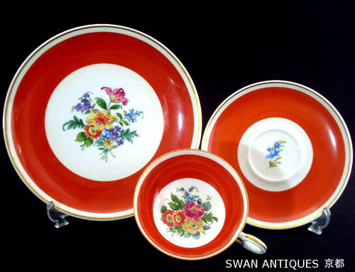 ドイツ製　アンティーク　ティーカップ＆ソーサー＆　20cmプレート　トリオ