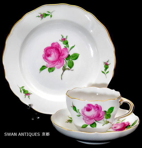 マイセン Meissen 一級品 ピンクローズ カップ＆ソーサー &20cmプレート ピンクの薔薇 トリオのサムネイル