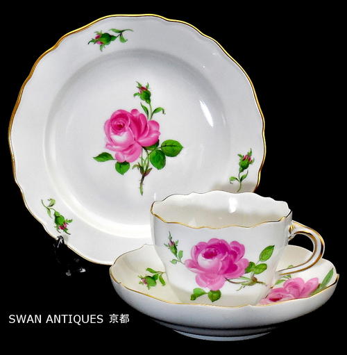 マイセン Meissen ピンクローズ カップ＆ソーサー &18cmプレート ピンクの薔薇 トリオ 新品のサムネイル
