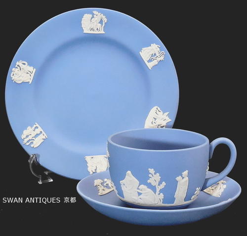 ウェッジウッド Wedgwood 英国製 ジャスパー ペールブルー　カップ＆ソーサー＆プレート トリオ