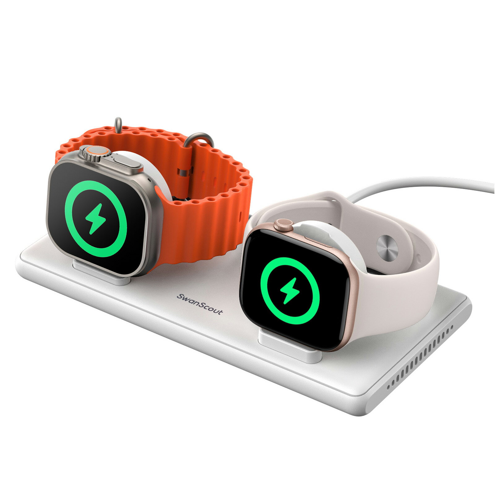 アップルウォッチ 充電器 スタンド 2台同時 Apple Watch対応 充電スタンド 2台 5W急速充電 強磁気 折りたたみ式 軽量 薄型 Apple Watch 11/10/9/8/7/6/5/4/3/2、Ultra 3/Ultra 2/Ultra/SE 3/SE 2/SE対応 SwanScout 507DA (ホワイト)