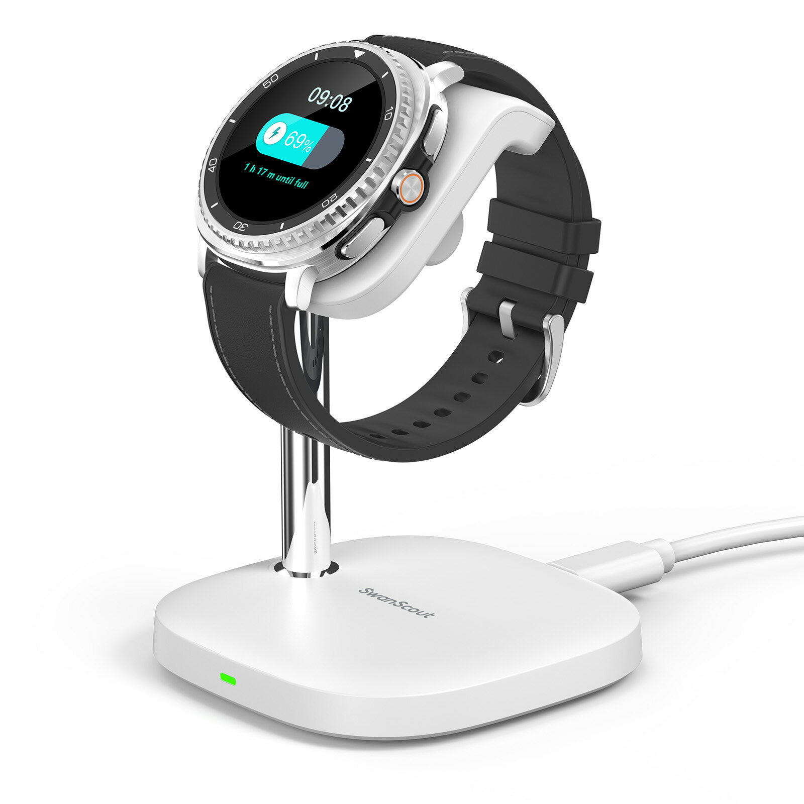 Galaxy Watch 充電器 スタンド ギャラクシーウォッチ 充電器 角度調整可能 急速 軽量 Samsung Galaxy Watch 8/8 Classic/Ultra (2025)/7/Ultra/6/6 Classic/5/5 Pro/4/3/Active 2対応、SwanScout 505S (ホワイト)