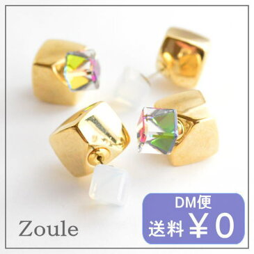 【Zoule/ゾーラ】block block　【ピアス】　DM便可能　四角　スクエア　透明　バックキャッチ　オーロラ　かわいい　大きい　ゴールド　乳白色　両面　アクセサリー　ブロック　qqpq