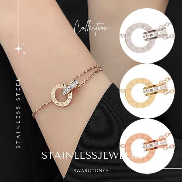 ステンレス ダブルリング 2連ブレスレット/ブレスレット 華奢ブレスレット 上品 デイリー 安心 金属アレルギー 結婚式 プレゼント パーティー ジュエリー アクセサリー ニッケルフリー 女性 スワロ問屋のサムネイル