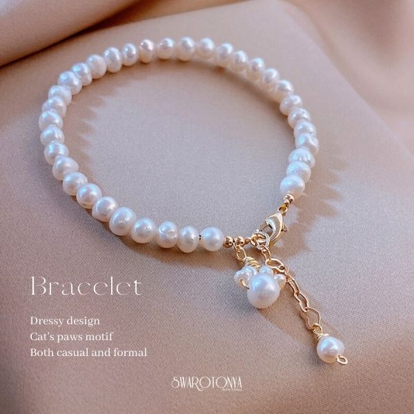 淡水パール 猫足モチーフ ブレスレット / 大人可愛い 上品 デイリー 安心 金属アレルギー 結婚式 プレゼント パーティー ジュエリー アクセサリー 女性 スワロ問屋のサムネイル