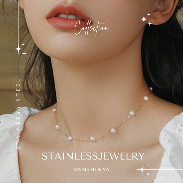 パール ステーション ネックレス ステンレス / 大人可愛い 上品 デイリー 安心 金属アレルギー プレゼント パーティー 結婚式 ジュエリー アクセサリー ニッケルフリー 女性 スワロ問屋