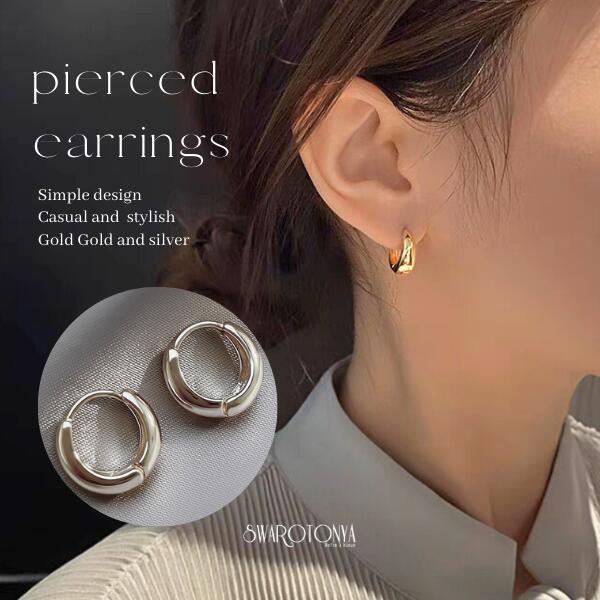 シンプル フープ ピアス / 大人可愛い 上品 デイリー 安心 金属アレルギー プレゼント パーティー ジュエリー アクセサリー 女性 スワロ問屋のサムネイル