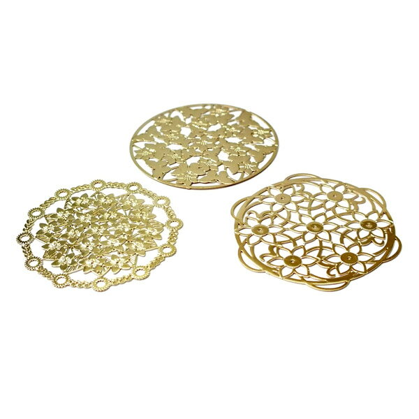 高品質メタルパーツ 透かしパーツ 花柄3種類 とても薄い高品質な銅製です！フラワー