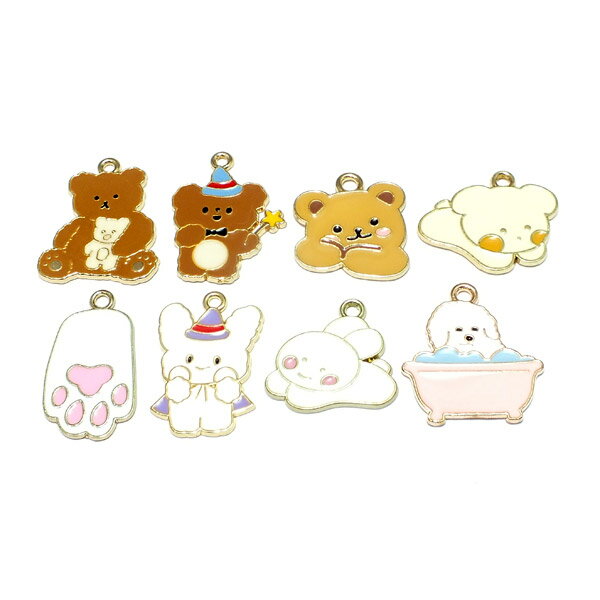 ファンシーな動物たち 9種類★かわいいアンティークチャーム エナメル 犬 熊 肉球