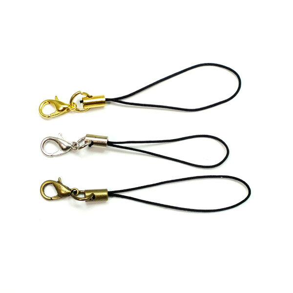 カニカンストラップ ブラックxゴールド/シルバー/金古美 金具