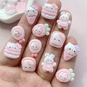 白とピンクのねこ&うさぎのほんわかかわいいパーツ 5個セット☆プラスチック製貼り付けデコパーツ 猫 ネコ 兎
