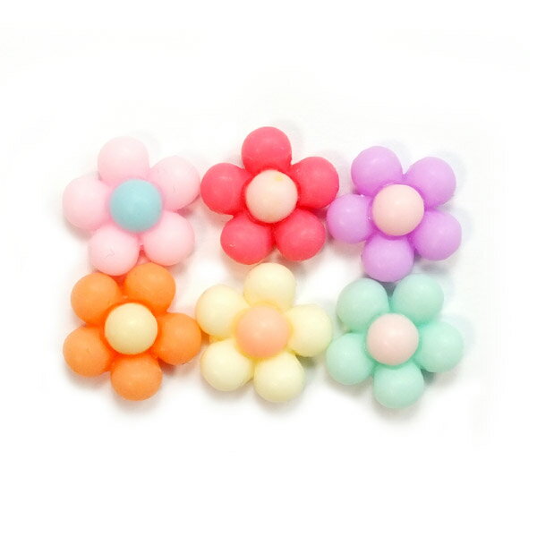 とってもかわいいぽわぽわフラワーカボション 5色セット★プラスチックパーツ お花 5弁のサムネイル
