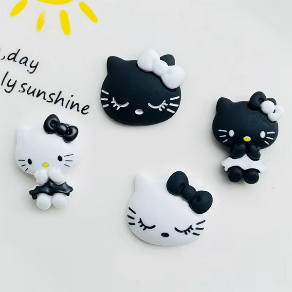 モノクロな感じのかわいいネコとお顔 5個セット★貼り付けデコパーツ ねこ 猫