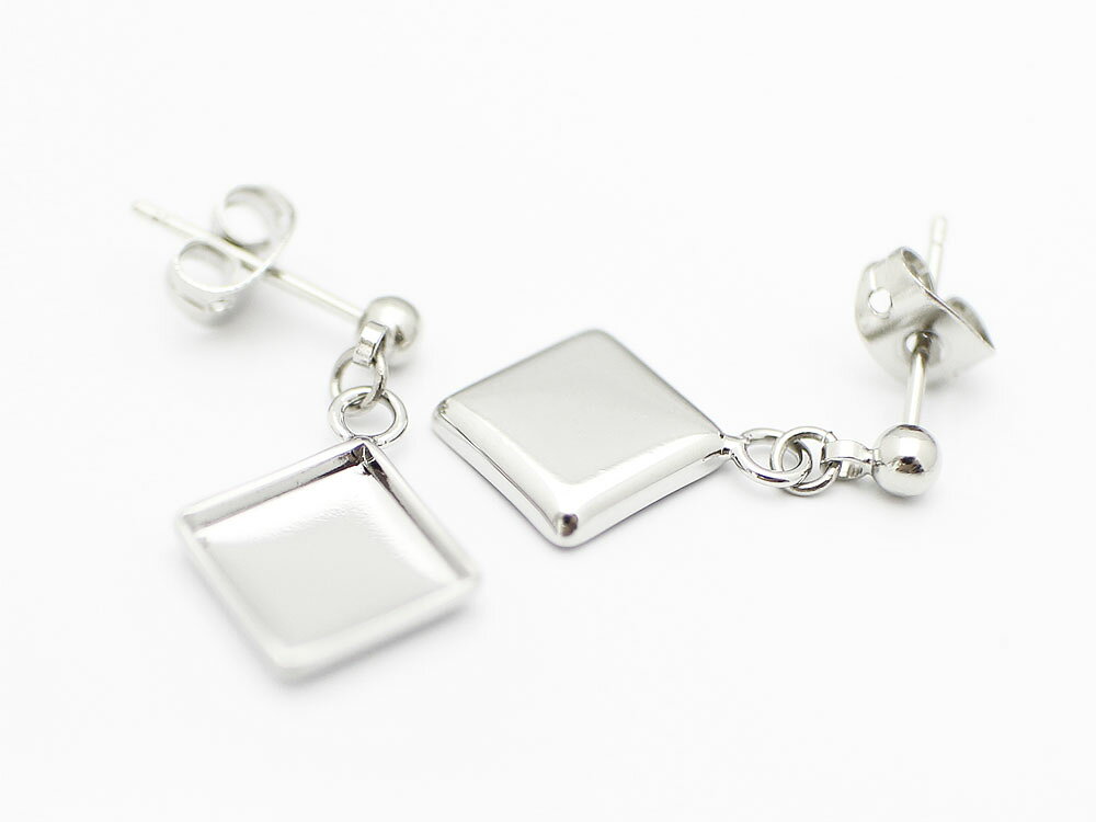 【高品質日本製 10セット予約販売】No.88 ピアス（ダイヤ）　ペア（2個セット）　シルバー　ミール皿 土台　8×8mm