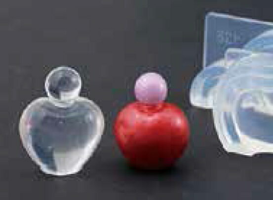 (ka128) シリコンモールド　クレイジュエリー　香水瓶　アップルハート　パフューム　立体型　レジン　粘土
