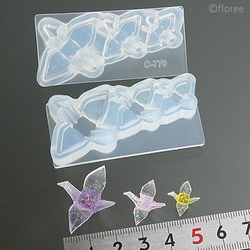 (sn077) シリコンモールド　折り鶴 立体 （中・小）3サイズ ミニチュア キッチン 食べ物 雑貨 レジン ..