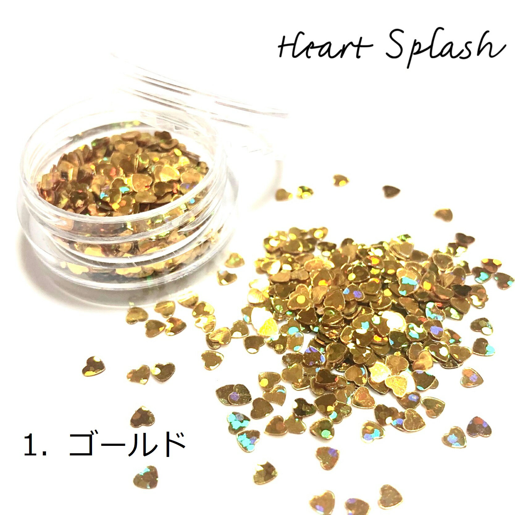 (3000) ★New★【Heart Splash】上品なオーロラが美しいハートのホログラム♪13色 約3mm OPP袋入り UV LED レジン ネイル ハンドメイド パーツ 封入素材 材料に