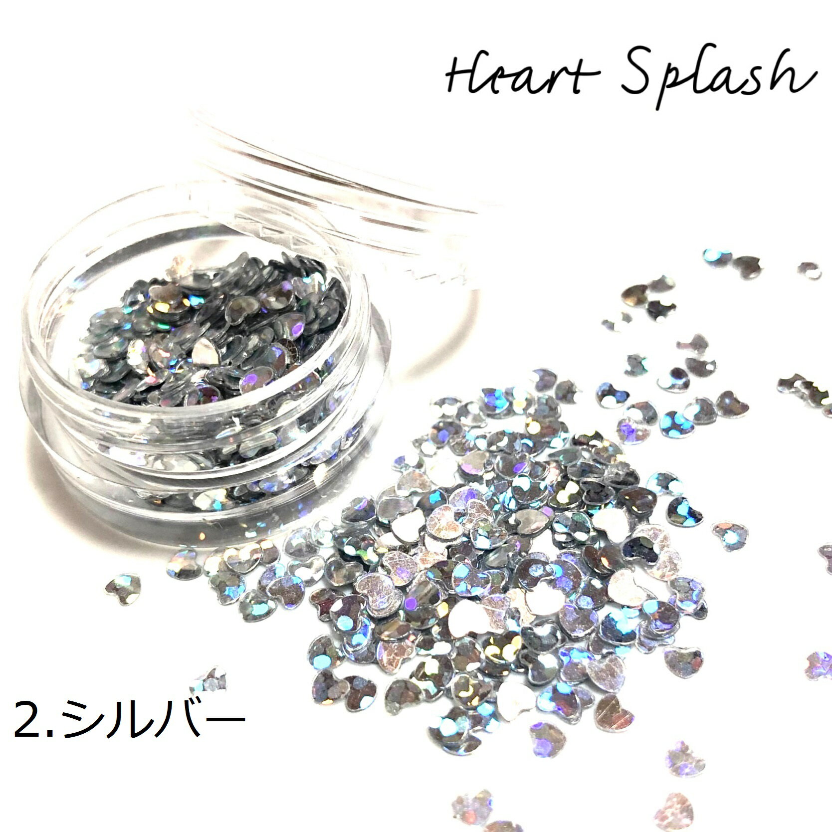 (3000) ★New★【Heart Splash】上品なオーロラが美しいハートのホログラム♪13色 約3mm OPP袋入り UV LED レジン ネイル ハンドメイド パーツ 封入素材 材料に