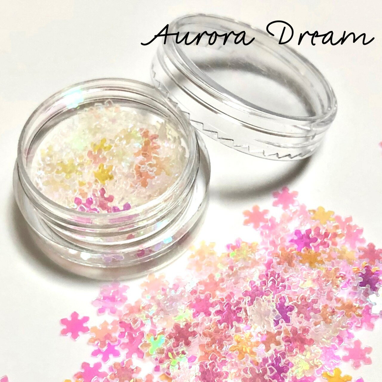 (3005)★New★『Aurora Dream』 オーロラをほどこした美しい透明のホログラム♪ダイヤモンド・バブル・スノーフレークの3パターン展開！約4mm 0.8g OPP袋入り クリア UV LED レジン ハンドメイド封入素材に