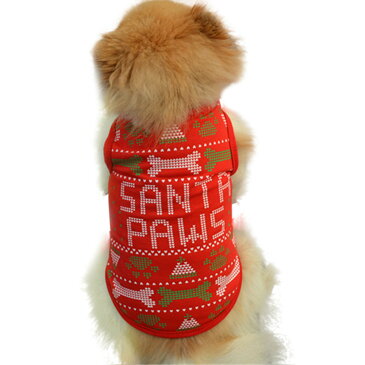 ◆(dog1)ドッグウェア クリスマス santa paws トップス 小型犬 犬 服 洋服 X'mas サンタクロース トイプーの小さい子などに♪ワンちゃんのオシャレ着 イベントに 赤 緑