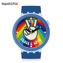 【お買い物マラソン期間はP10倍!】【公式】Swatch スウォッチ PEACE HAND LOVE ピース・ハンド・ラブ SB03N105 メンズ レディース 腕時計 クオーツ アナログ 3気圧防水 ブルー 大きめ スイスブランド おしゃれ ギフト プレゼント