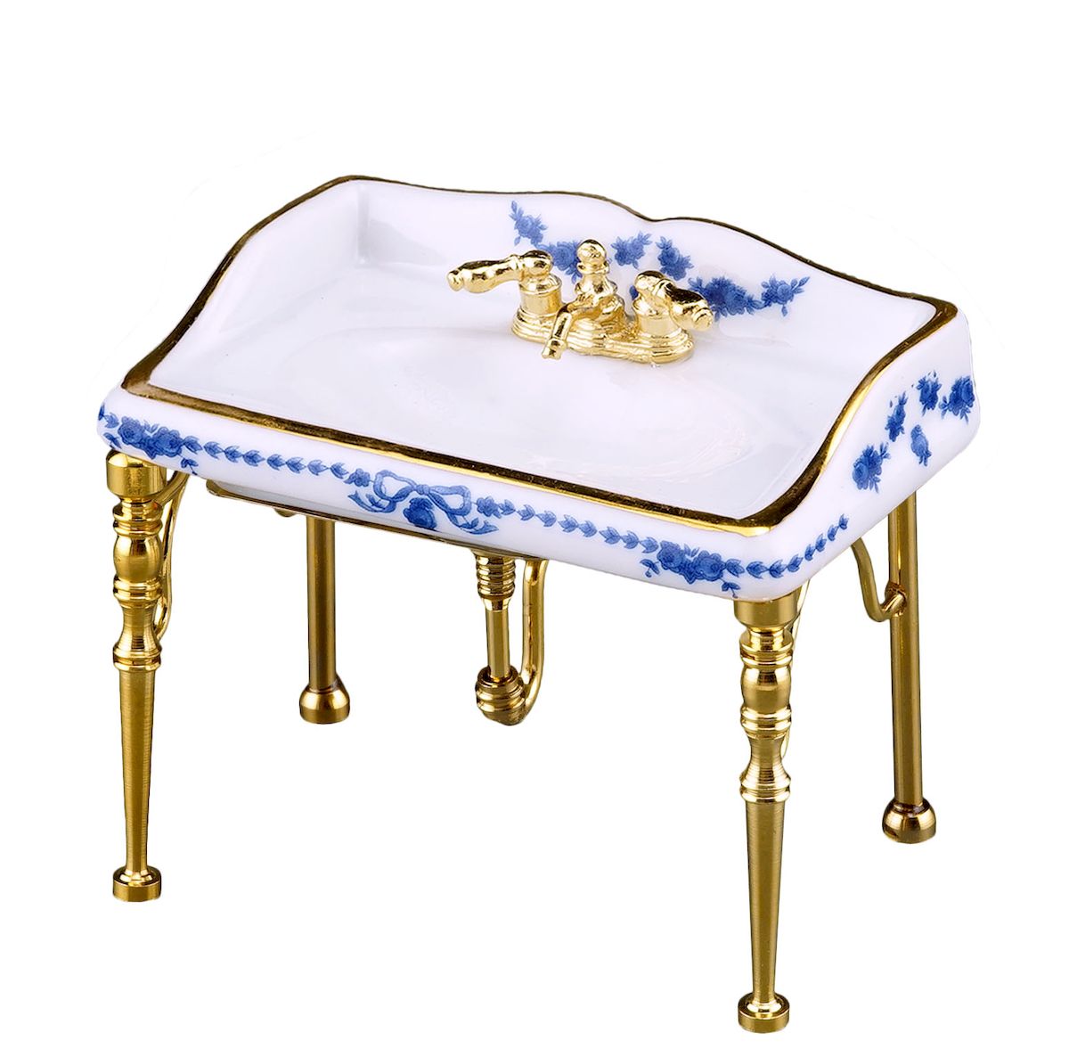 ドイツロイター社製のミニチュアです。朝はこんなキラキラな洗面台で顔を洗って、さわやかな一日をスタートさせたいですね！ドールだって、きっと同じですよ！ぜひあなたのドールハウスに！スケールは1/12です。サイズ：W75xD50xH67ミリ。