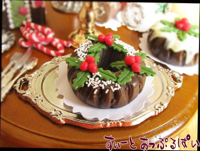ミニチュア ホールケーキ クリスマスリースのチョコリングケーキ SMLC002 ミニチュアハウス ドールハウス 用