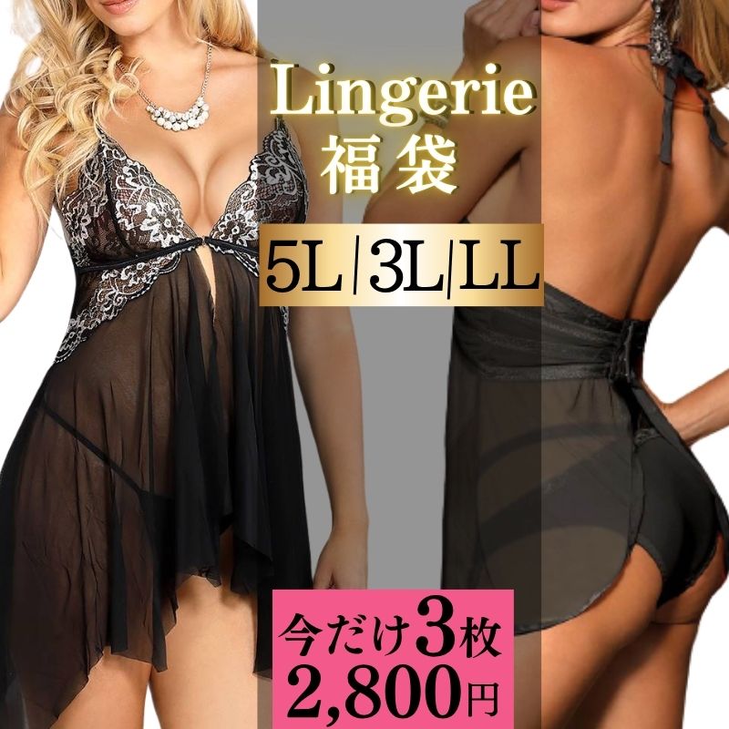 ＼今だけ3点！2800円／ ランジェリー 大きいサイズ セクシー 勝負下着 福袋 穴あき セクシーランジェリー プラスサイズ LL 3L 5L 福袋 3点 透け透け 超過激 可愛い ベビードール ブラセットTバック ショーツ 紐パン 下着 レディース 40代 股割れ
