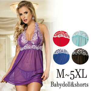 ランジェリー R80003 大きいサイズ バイカラーホルターネック メール便 バレンタイン ベビードール 穴あき テディ ブラ ショーツ Tバック 透け透け 勝負下着 インナー 過激 コスプレ 上品 大胆 ぽっちゃり ラブドール 下着 かわいい プラスサイズ プレゼントM 3XL 5XL