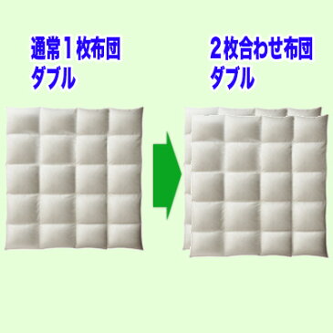 羽毛布団打ち直し【色柄お任せスペシャルコース】2枚合わせタイプへ変更　通常ダブルから2枚合わせダブルサイズ＋保管サービス羽毛布団リフォーム(プレミアムダウンウォッシュ)