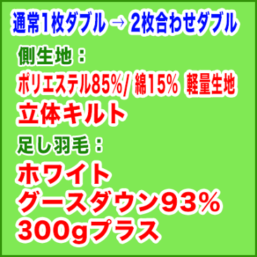 羽毛布団打ち直し【色柄お任せスペシャルコース】2枚合わせタイプへ変更　通常ダブルから2枚合わせダブルサイズ＋保管サービス羽毛布団リフォーム(プレミアムダウンウォッシュ)