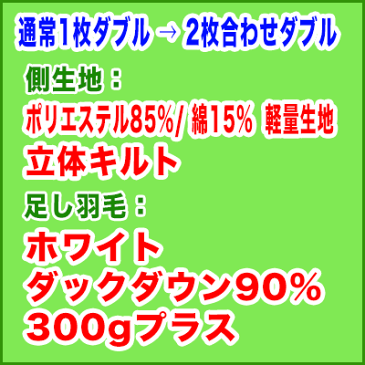 羽毛布団打ち直し【色柄お任せスタンダードコース】2枚合わせタイプへ変更　通常ダブルから2枚合わせダブルサイズ＋保管サービス羽毛布団リフォーム(プレミアムダウンウォッシュ)