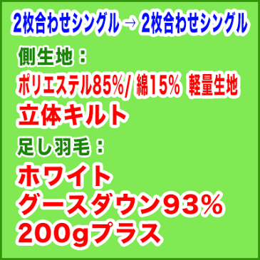 羽毛布団打ち直し【色柄お任せスペシャルコース】2枚合わせシングルサイズ＋保管サービス羽毛布団リフォーム(プレミアムダウンウォッシュ)