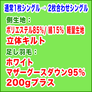 羽毛布団打ち直し【色柄お任せプレミアムコース】2枚合わせタイプへ変更　通常シングルから2枚合わせシングルサイズ＋保管サービス羽毛布団リフォーム(プレミアムダウンウォッシュ)