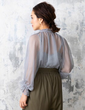 【20%OFF】【あす楽】シフォンギャザー透けトップスセット シアーブラウス&コットン授乳キャミ《授乳服 マタニティ 長袖 トップス ブラウス マタニティウェア 透け素材 楊柳シフォン》