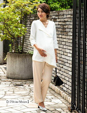アシンメトリー 授乳トップス丈長きれいめブラウス 《授乳服 授乳口 マタニティウェア マタニティ トップス 通勤 オフィス 職場 七分袖 産前産後 お出かけ ファスナー授乳口 フォーマル 体型カバー 入卒園 丈長ブラウス》