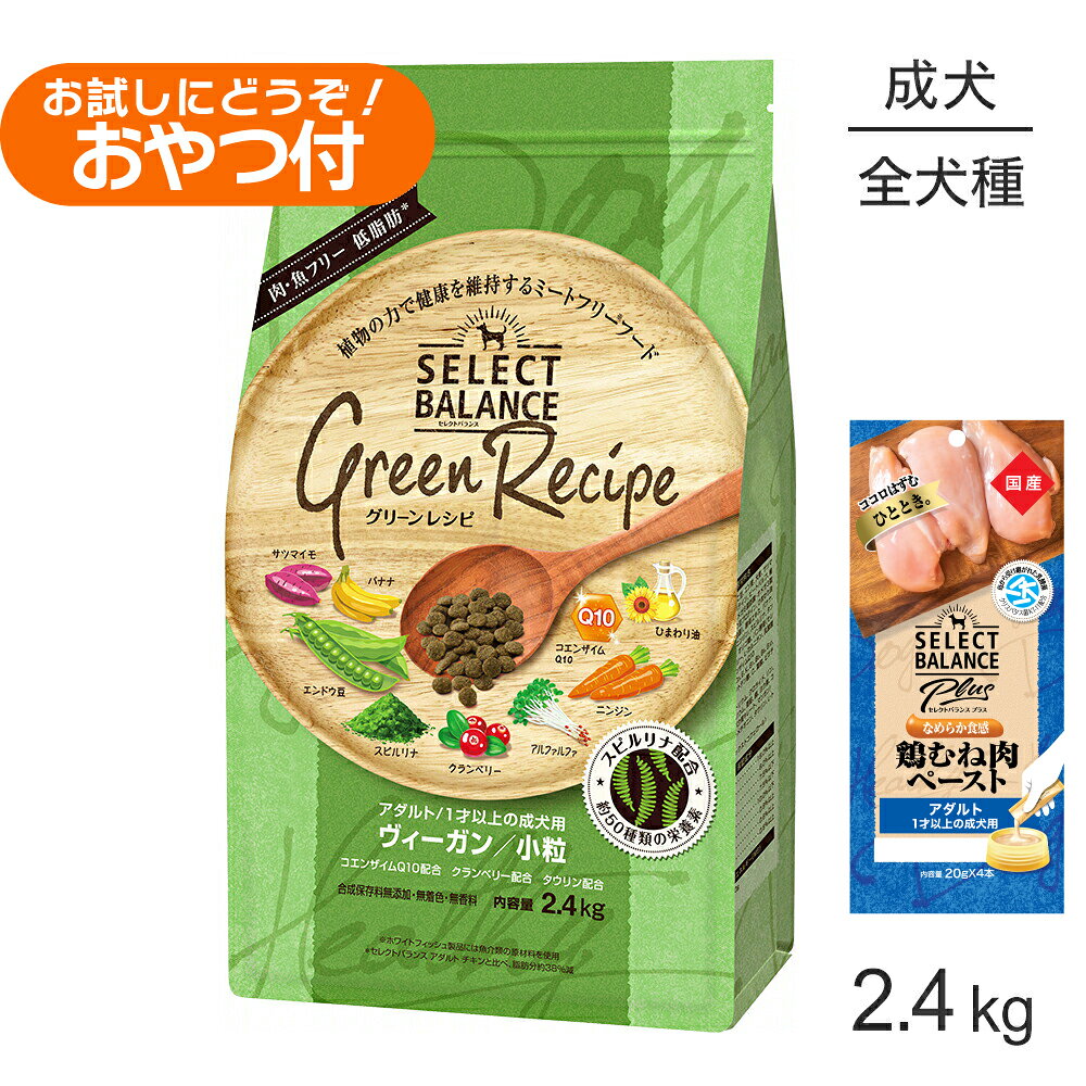 Premium - セレクトバランス グリーンレシピ アダルト 1才以上 ヴィーガン 小粒 2.4kg+成犬用 鶏むね肉ペースト 20g×4本(犬・ドッグ)