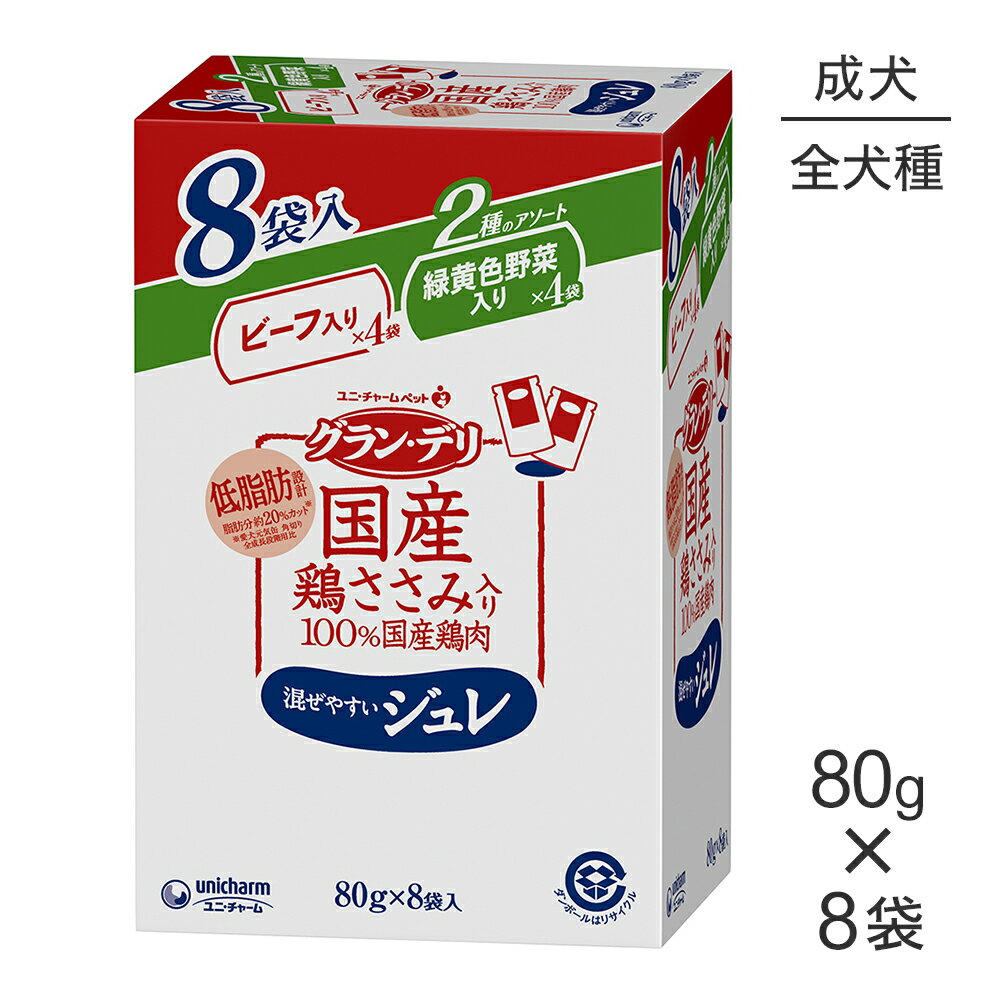 【最大350円オフクーポン■要事前取得】ユニ・チャーム グラン・デリ 国産鶏ささみパウチ ジュレ 成犬用 ビーフ入り＆緑黄色野菜入り 80g×8袋 (犬・ドッグ)