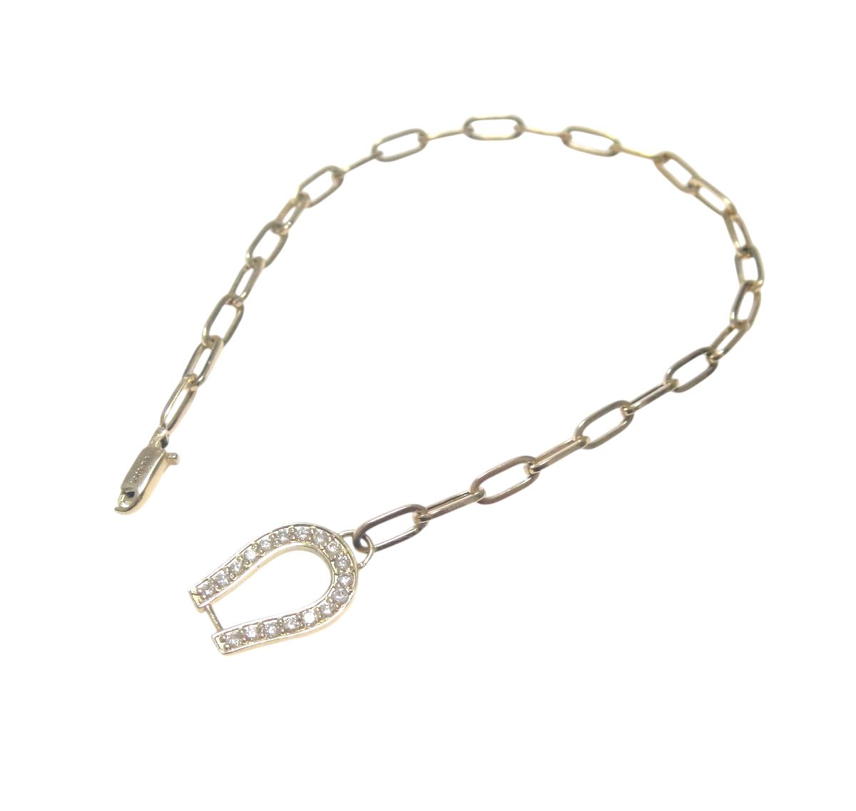 乐天商城 - 【158000円】馬蹄＆ペーパークリップデザイン K18YG 計0.20ctダイヤモンドチェーンブレスレット【スパルタカス 地金 男女兼用 中空 0.75】
