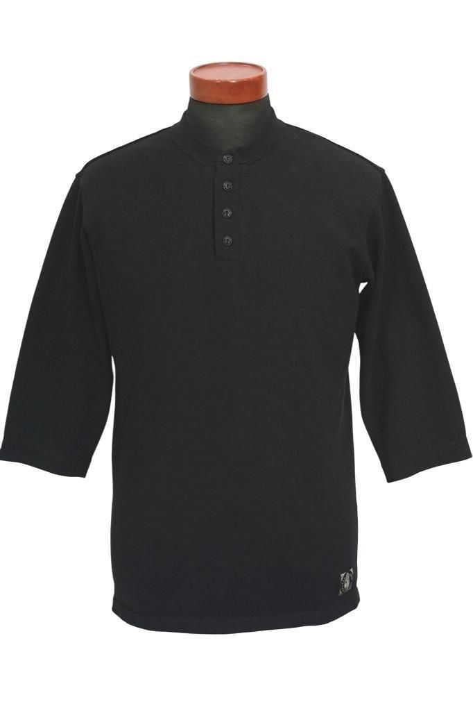 Dapper's (ダッパーズ)　6分袖ヘンリーネックTシャツ　"Rail Nit.E (レイルニット.E)"　...1920s RAIL ROAD KNIT　ブラック