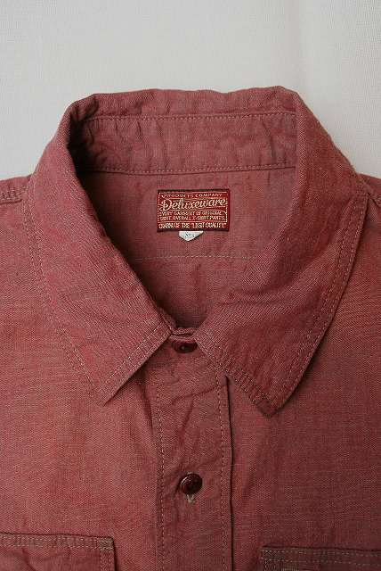 DELUXEWARE (デラックスウエア)　半袖ワークシャツ　RDDX-02S　"RED CHAMBRAY"　レッド