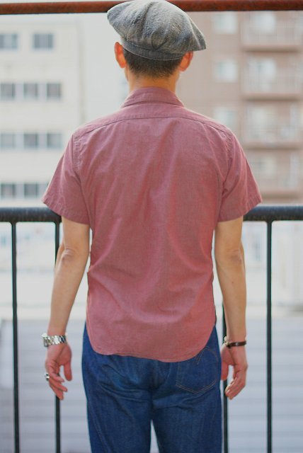 DELUXEWARE (デラックスウエア)　半袖ワークシャツ　RDDX-02S　"RED CHAMBRAY"　レッド