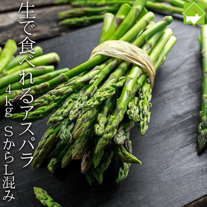 アスパラガス 北海道 富良野産 生で食べれる グリーンアスパラ 4kg SからLサイズ混合 送料無料 別途送料が発生する地域あり