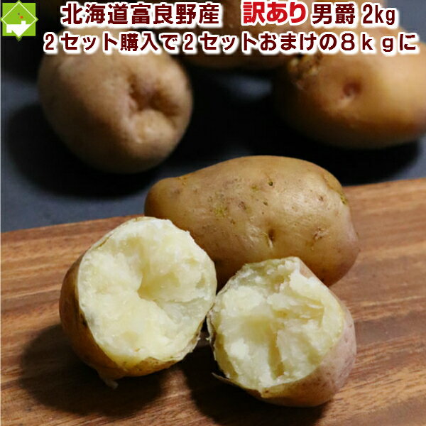 じゃがいも 北海道富良野産 男爵 訳あり 2kg 10から15玉入り 送料無料 2セット購入で8kgに増量 別途送料が加算される地域あり